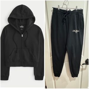 Set of 2 Hollister Women Matching Black Sweatpants & Sweatshirt Hoodie Size XS/S